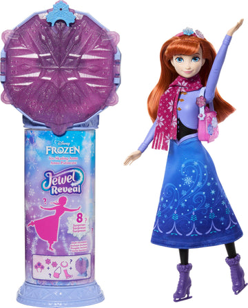 Mattel Disney Frozen Anna Ice Skating Fashion Doll & Accessories with 8 Surprises, Including Snowflake Gem Box, Ring for Child & Play Pieces