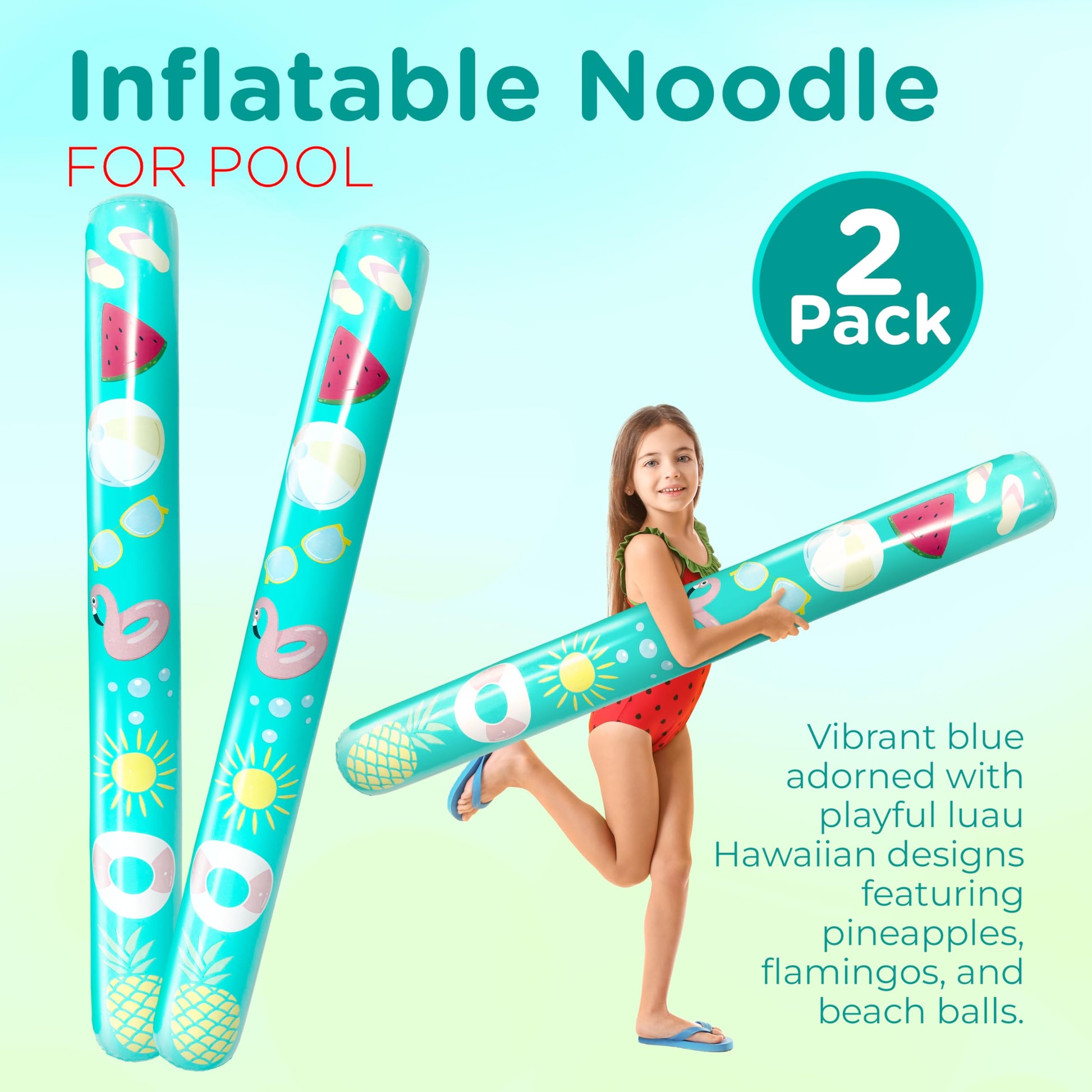 4E's Novelty 4 Ft Inflatable Noodles for Pool - 2 Pack- 48" PVC Giant Blow up Pool Noodles Jumbo Floats for Adults Swimming Pool