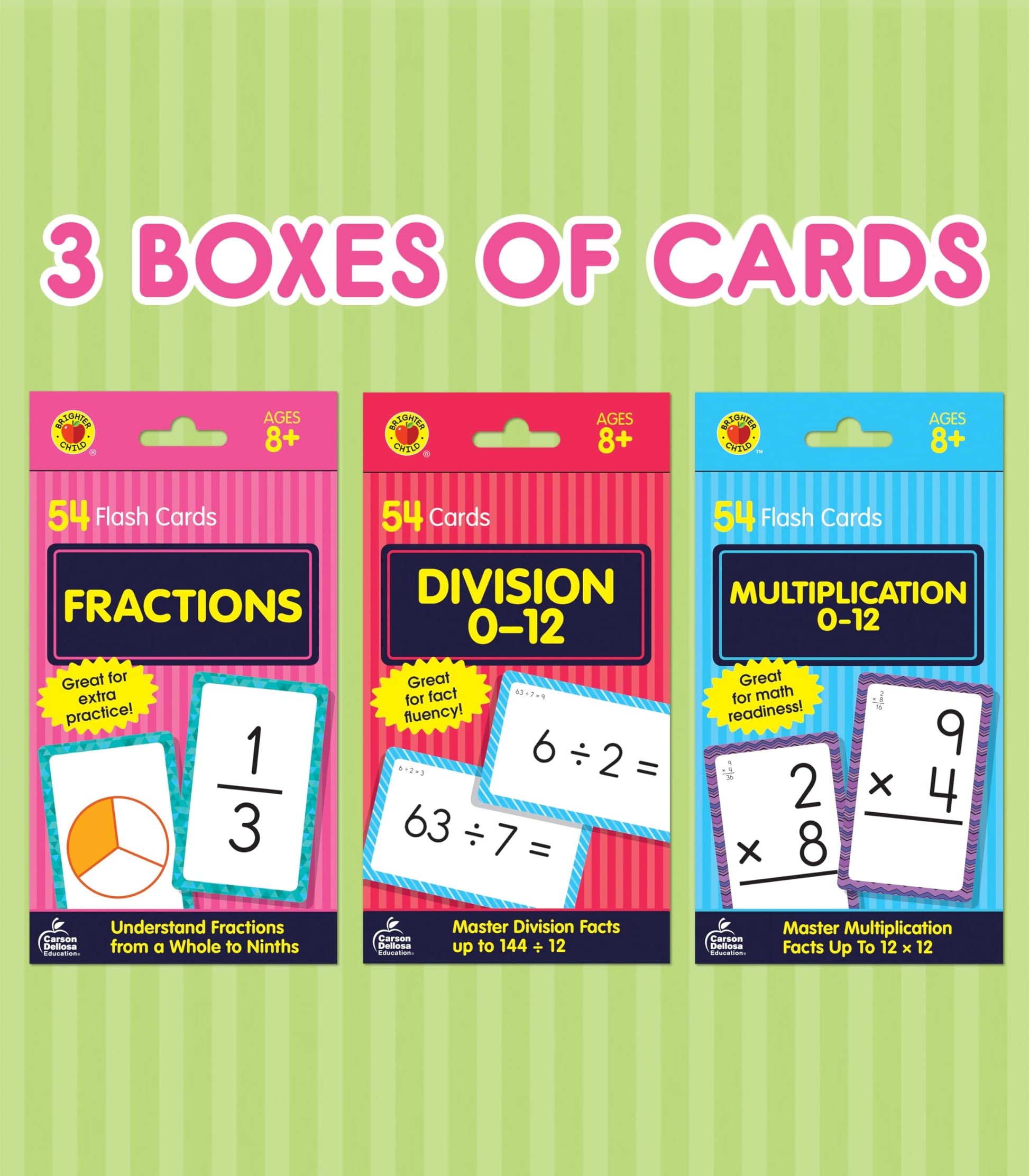 Carson Dellosa 3-Pack Math Flash Cards, Ages 8-12, Multiplication