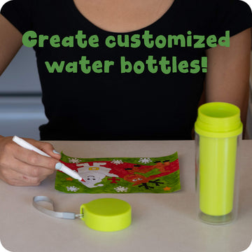 READY 2 LEARN Christmas Crafts - Design Your Own Travel Mugs - 2 Count (Pack of 1)- Christmas Crafts for Kids - Reusable 11 oz Water Bottles - BPA