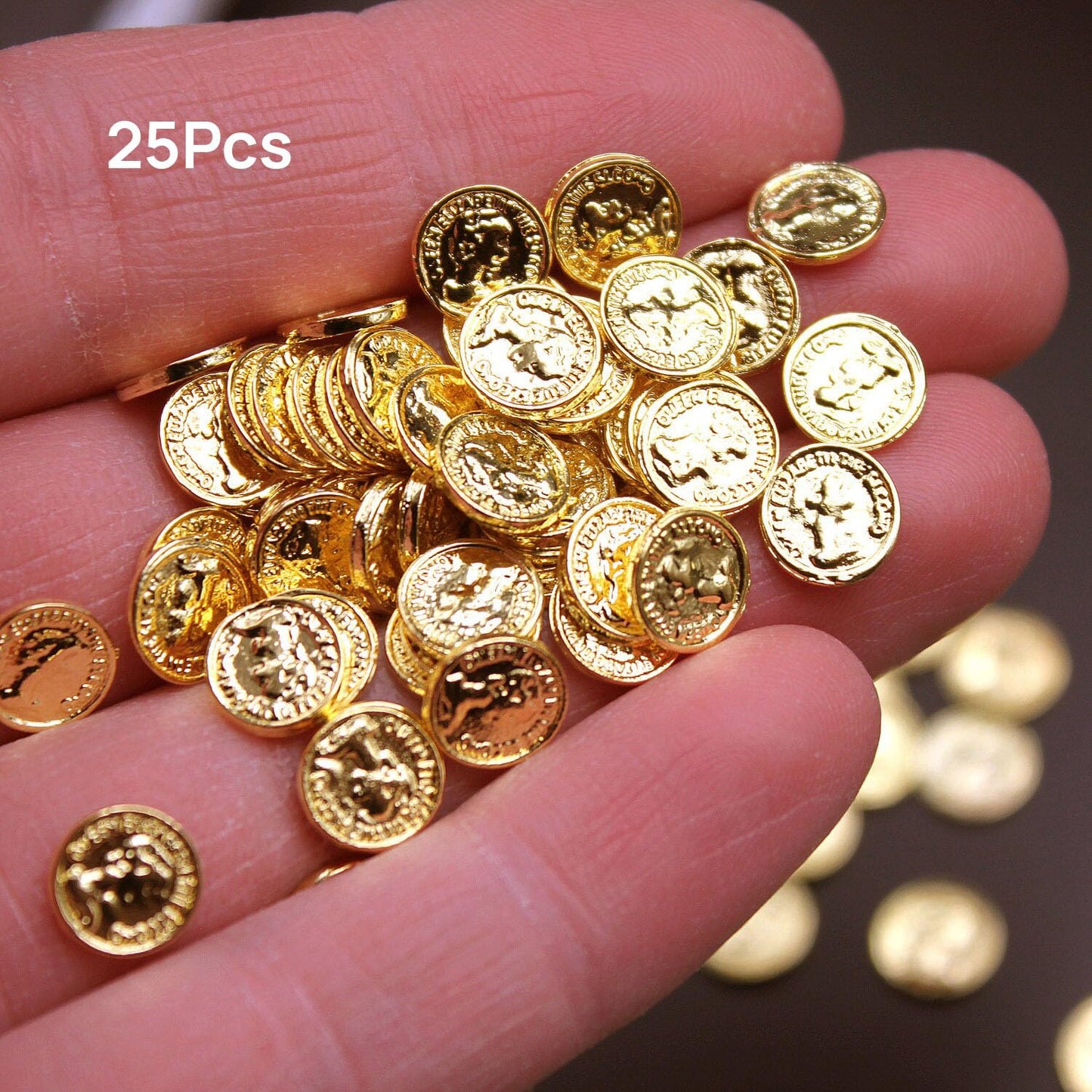 XRI XURUOYI Gold Coins 25 Pcs Miniature 1:6 Scale Metal Coin - St Patrick Leprechaun, Pirate Treasure, Dollhouse Coins (25 Gold Coins)