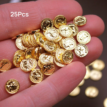 XRI XURUOYI Gold Coins 25 Pcs Miniature 1:6 Scale Metal Coin - St Patrick Leprechaun, Pirate Treasure, Dollhouse Coins (25 Gold Coins)