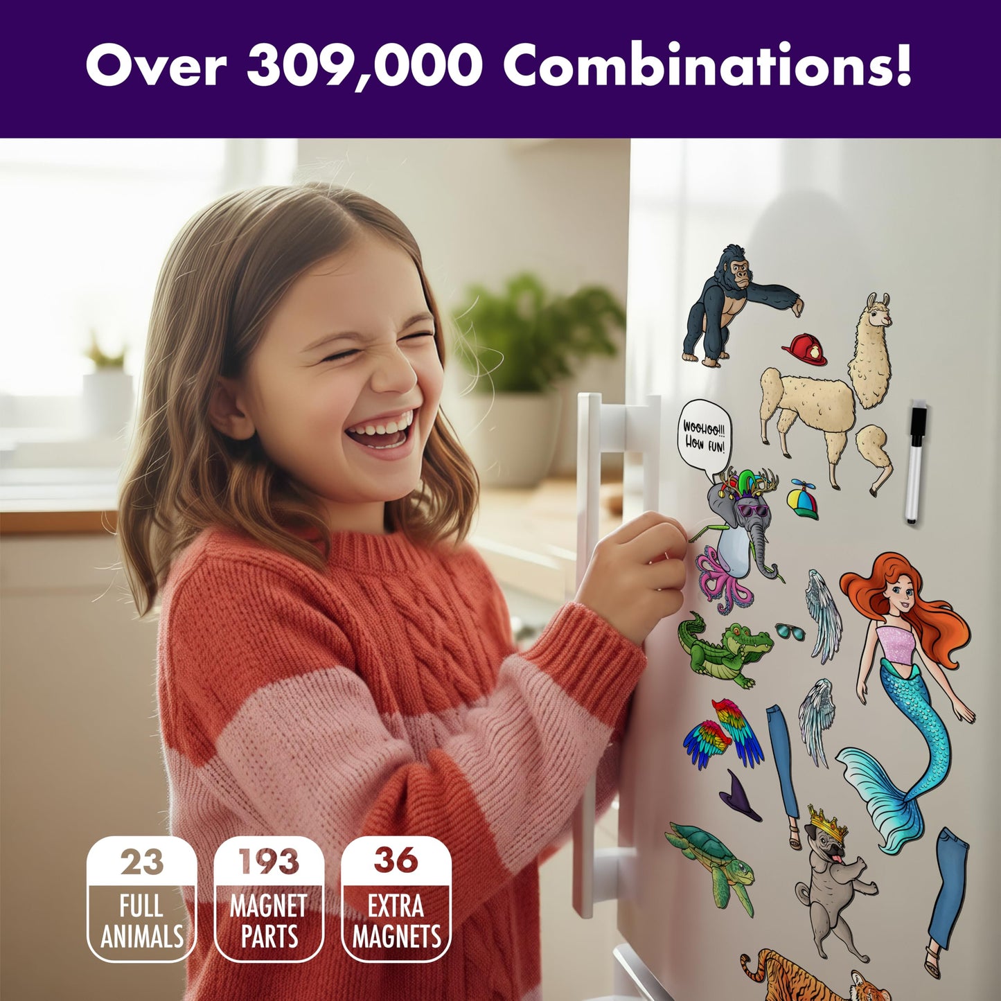 Cryptid Construction Kit Magnets - Build a Monster Set with 309,000+ Combos, Magnetic Book & Speech Bubbles - Funny Fridge Magnets for Kids & Adults