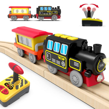 Motorized Train for Wooden Track, Remote Control Train with Magnetic Connection, Battery Operated Locomotive Trains for Toddlers, Compatible