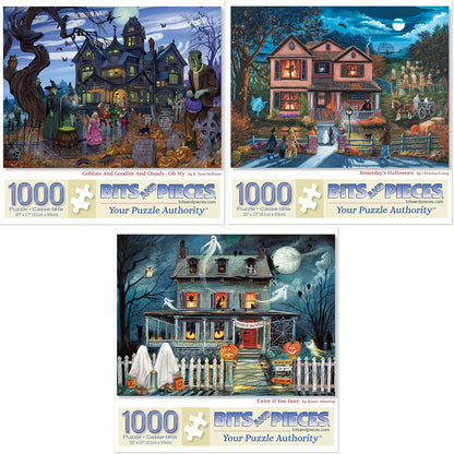 Bits and Pieces - Value Set of Three (3) - 1000 Piece Jigsaw Puzzles for Adults - Halloween Collection 1000 pc Jigsaws by Multiple Artists - 20" x 27"