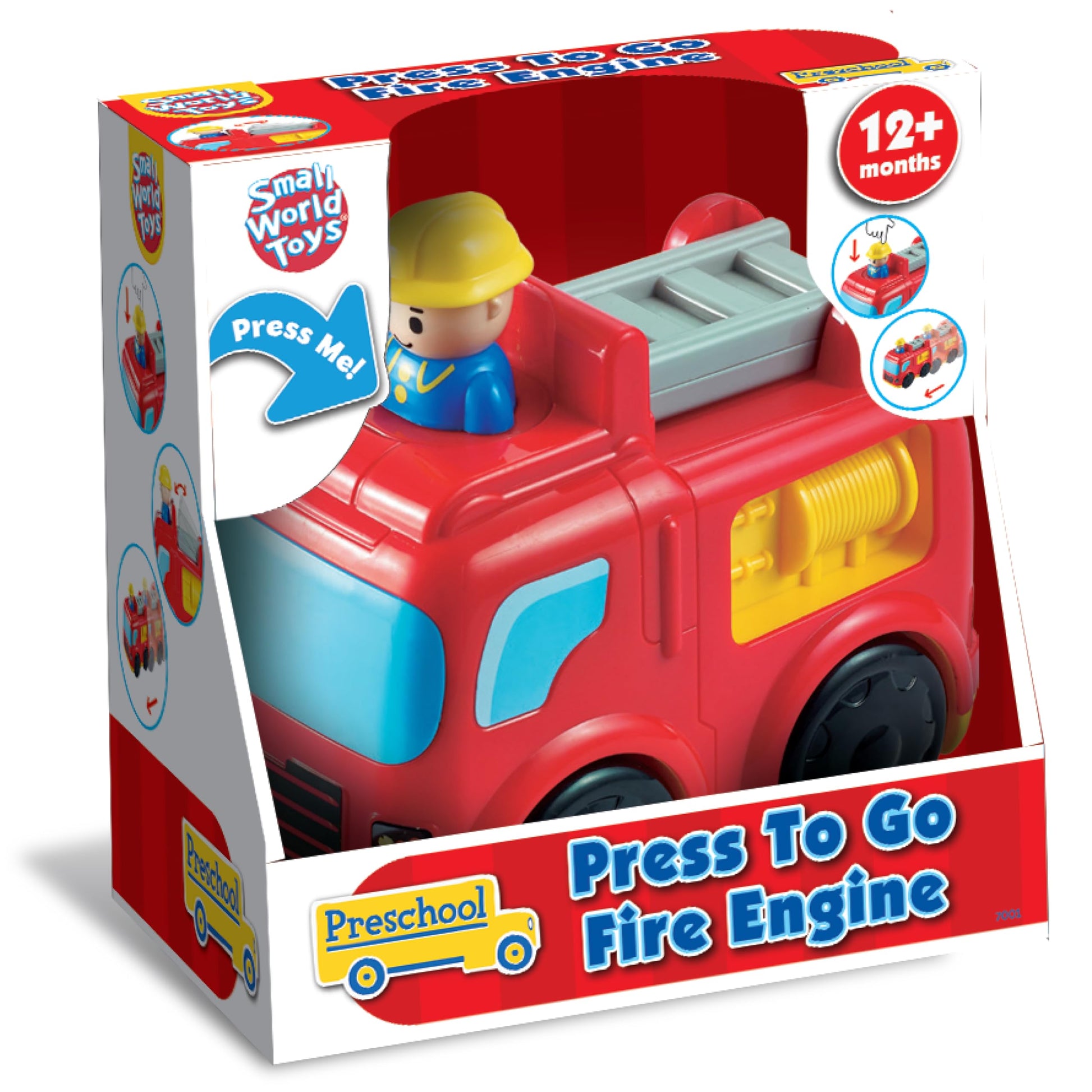 Small World Toys Fire Truck Toy: Interactive Press-to-Go Fire Trucks for Toddlers 1-3, Pretend Play Rescue Vehicle, Fire Engine Toy Gifts for Boy