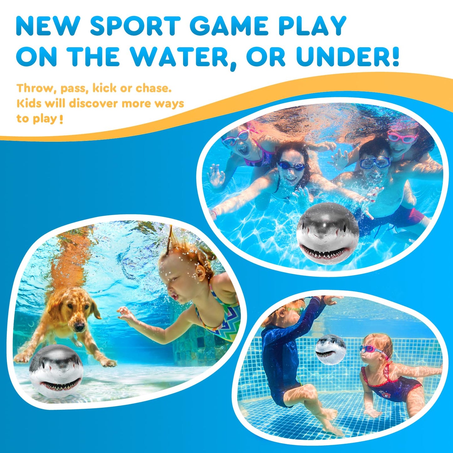 JOSKET Shark Diving Ball Pool Toys for Kids Pool Games Swimming Sports Water Ball for Kids Adults Family 8.7 inch