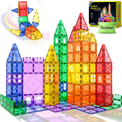 Soyee 102PCS Magnetic Tiles Building Blocks Stem Toys for 3+ Year Old Boys Girls Montessori Toys Toddler Kids Gifts Parents Approved Sensory Toys