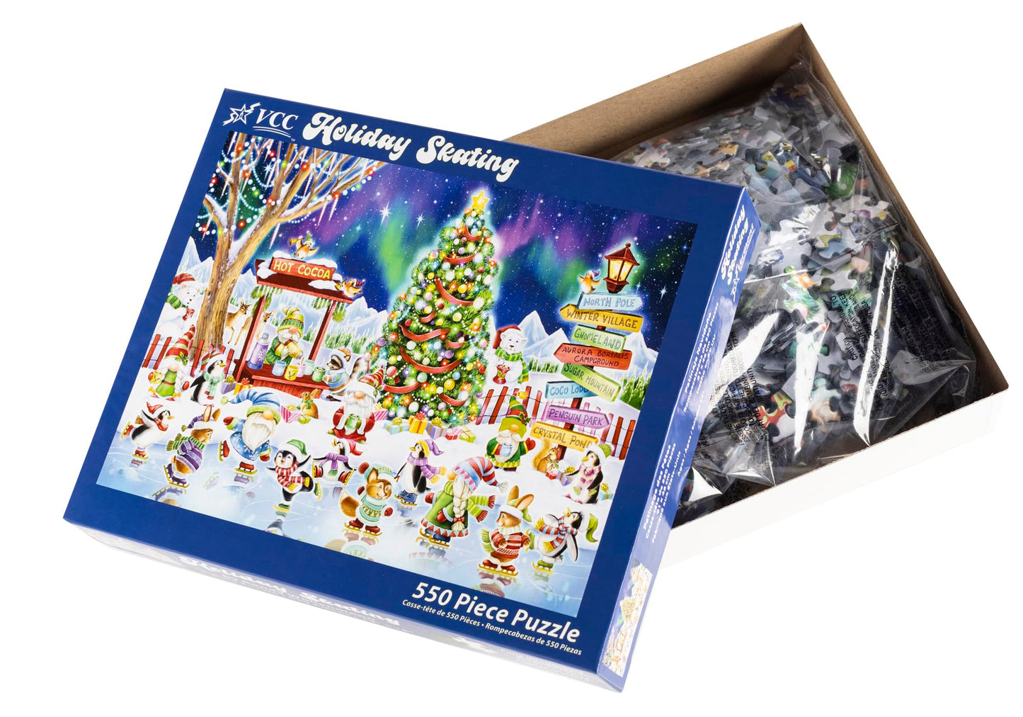 Holiday Skating Christmas Jigsaw Puzzle 550 Piece by Vermont Christmas Company - Fully Interlocking & Randomly Shaped Pieces - 24" x 18" - Family