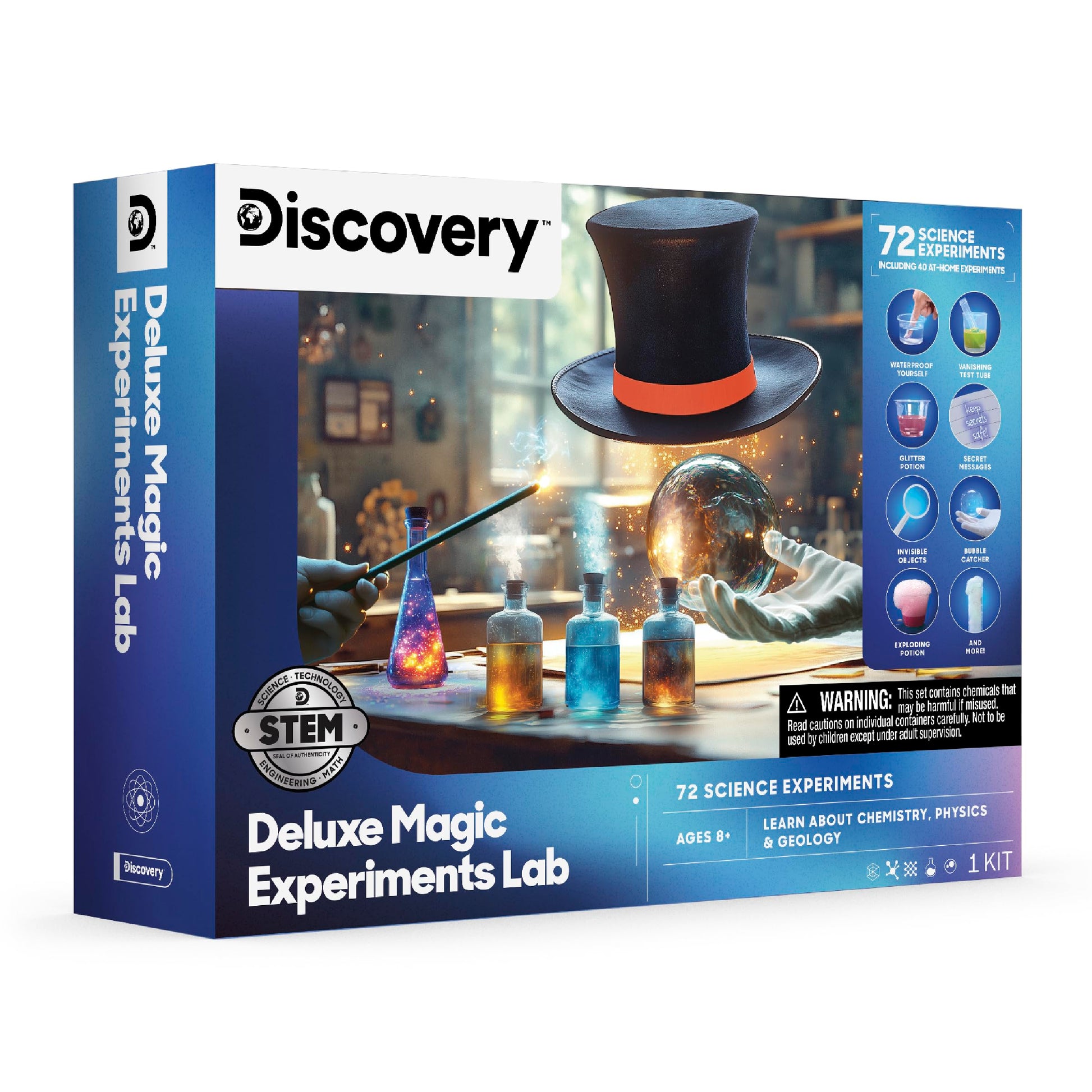 Discovery™ Magic Science Lab - 72 STEM Experiments for Kids| Reactions, Illusions, Crystals, Slime & Light Tricks| DIY Chemistry Project Kit|