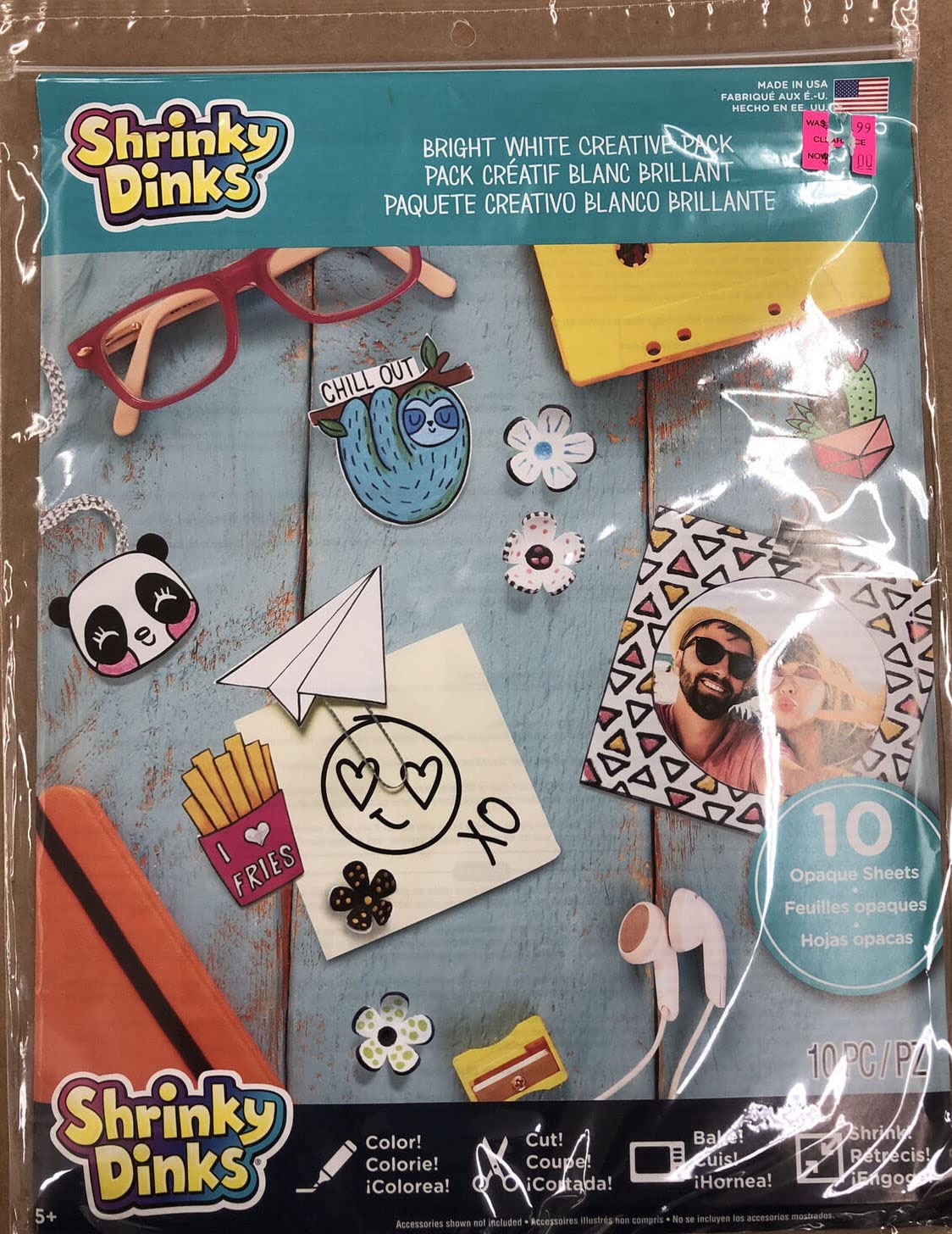 Just Play Shrinky Dinks Creative Pack, 10 Bright White Sheets, Kids Arts and Crafts Activity Set, Kids Toys for Ages 6 Up
