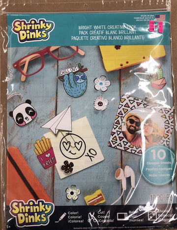 Just Play Shrinky Dinks Creative Pack, 10 Bright White Sheets, Kids Arts and Crafts Activity Set, Kids Toys for Ages 6 Up