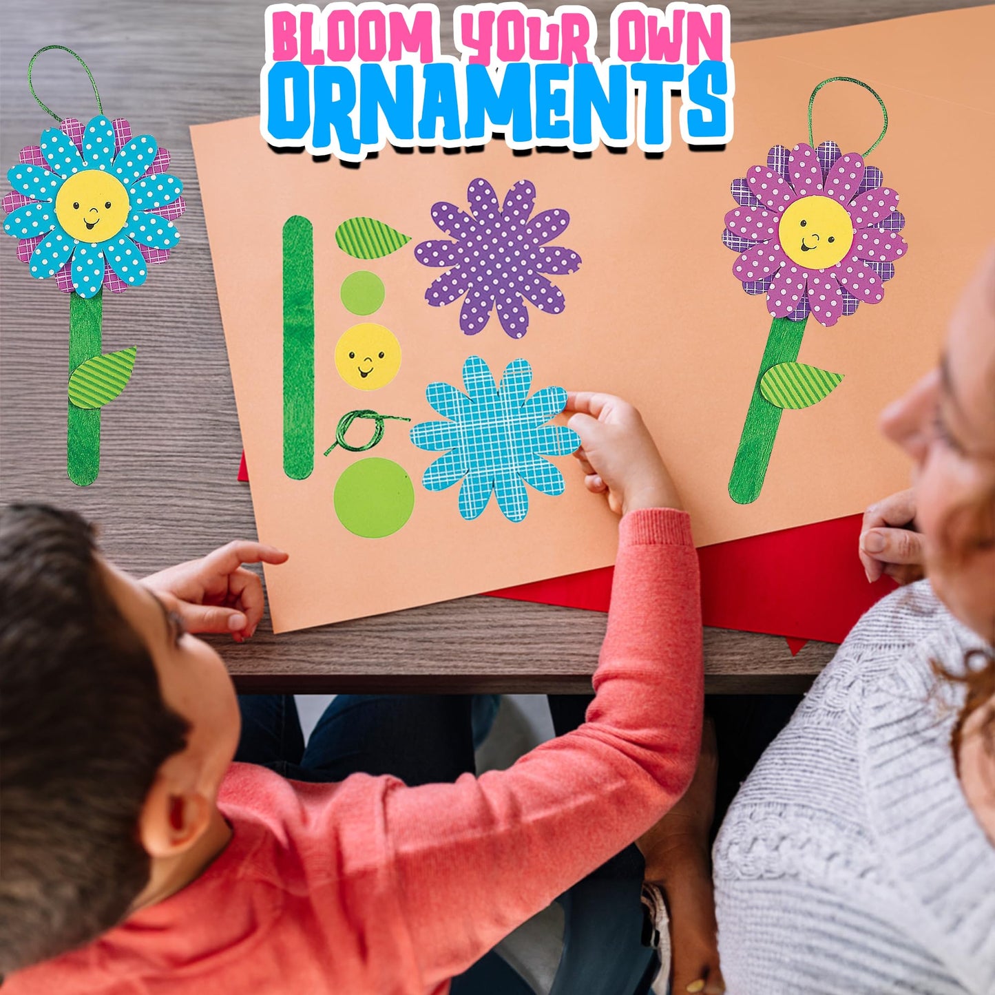 Fun Express Flower Ornament Craft Kit for Kids - 12-Piece Spring DIY Craft Set with Paint & Decorations for Creative Home Activities - Perfect