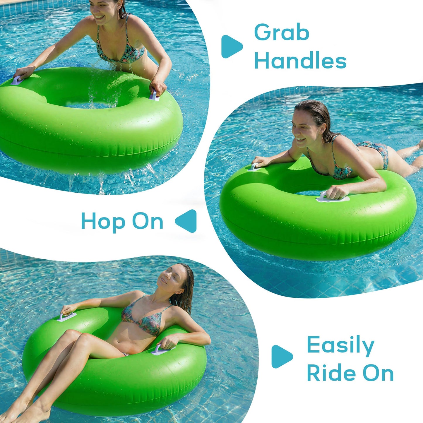 Funscape 3PCS Large Inflatable Pool Float Rings, 44" Swimming Tube W/Handle