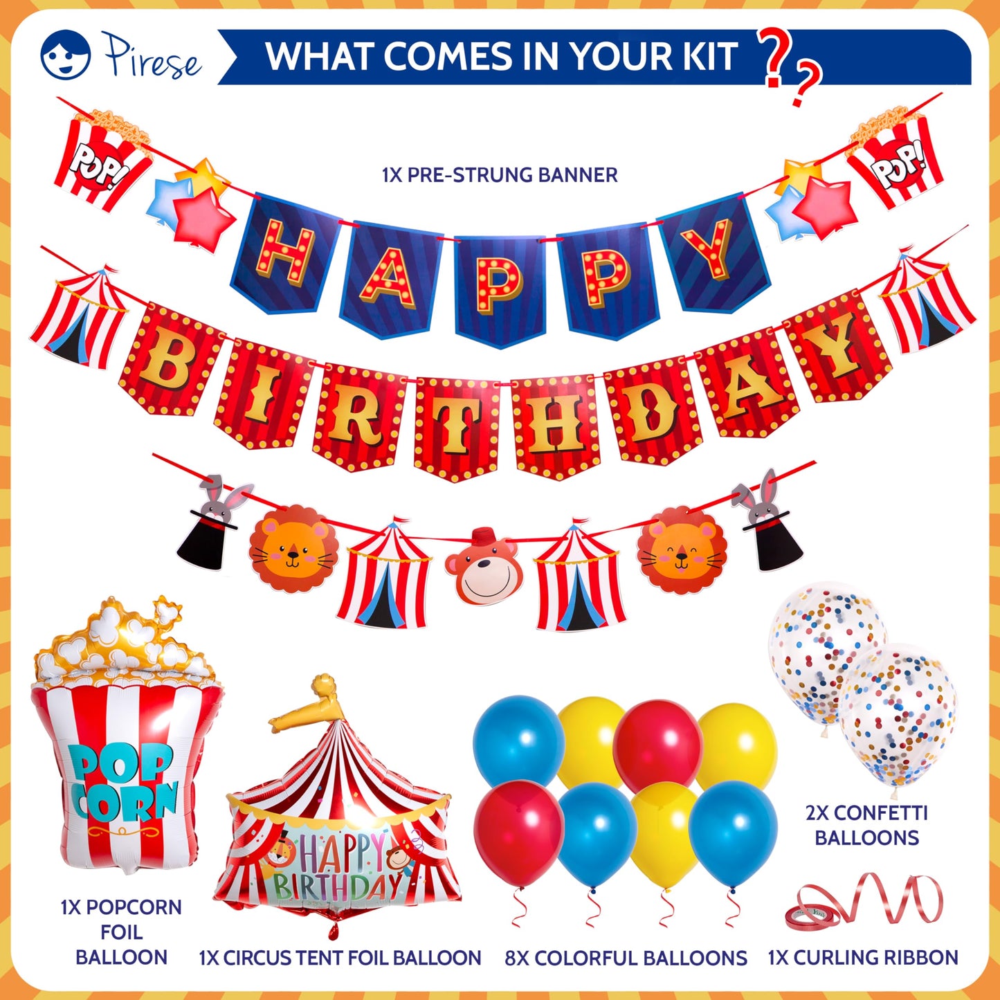 Pirese Carnival & Circus Birthday Party Decorations - Birthday Party Supplies | Banner & Balloons Decor for Kids