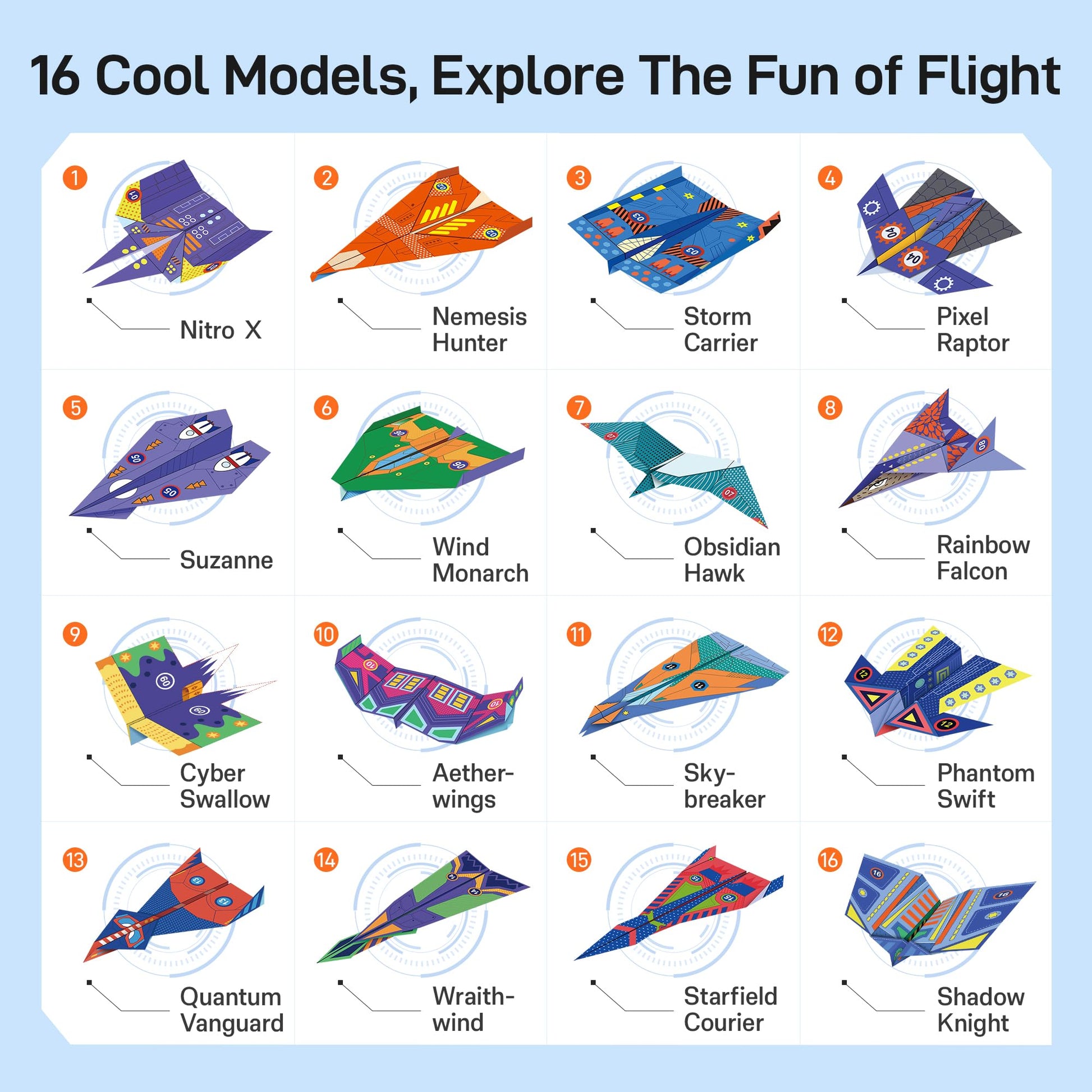 Leven DIY Paper Airplane Book, 16 Creative Folding Paper Planes with 48 Sheets of Colorful Origami Paper, Arts & Crafts Kit with Video Tutorials