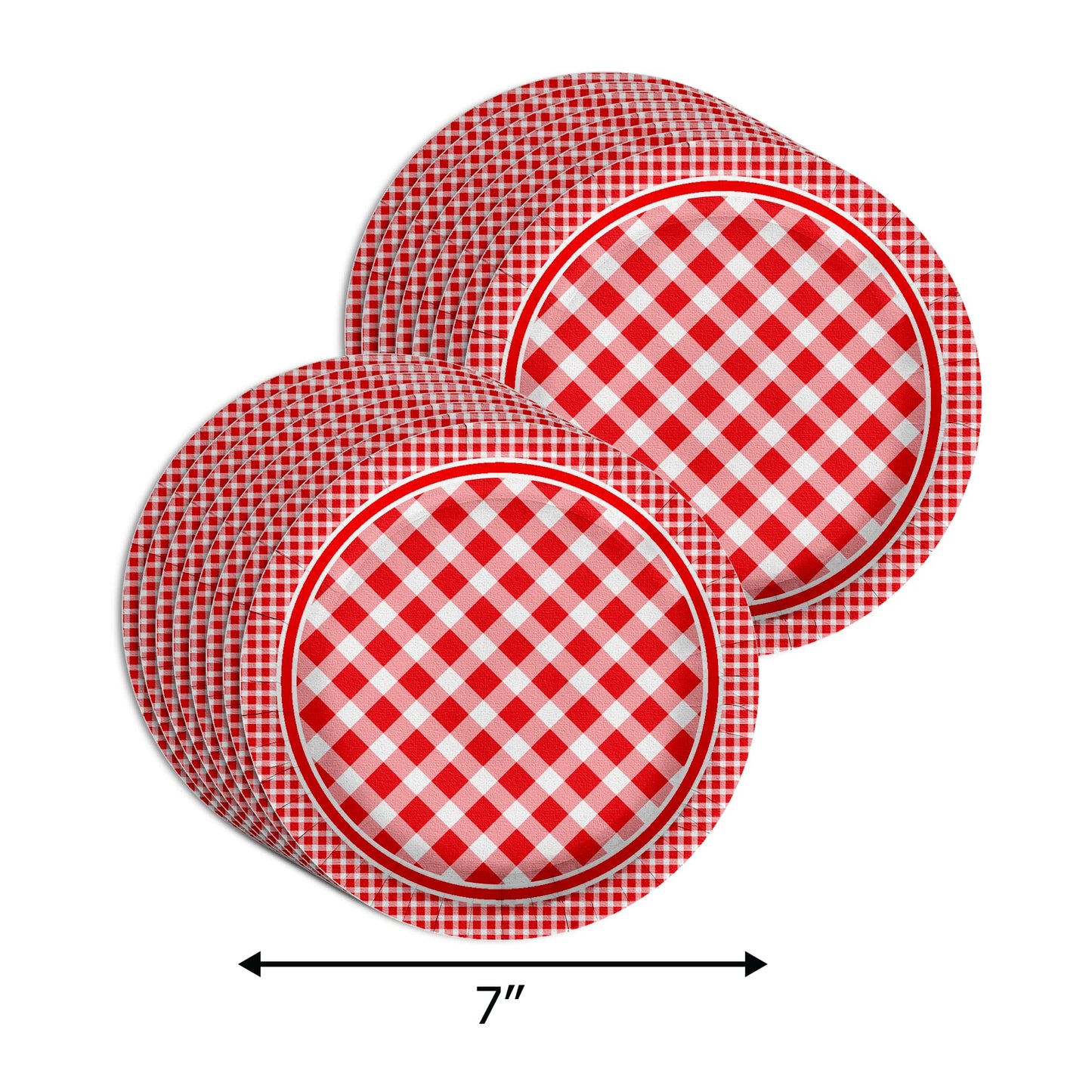 Let's BBQ Red Gingham Birthday Party Supplies - 64 Piece Summer Barbeque Picnic Tableware Set Includes Large 9" Dinner Plates and 8" Dessert Paper