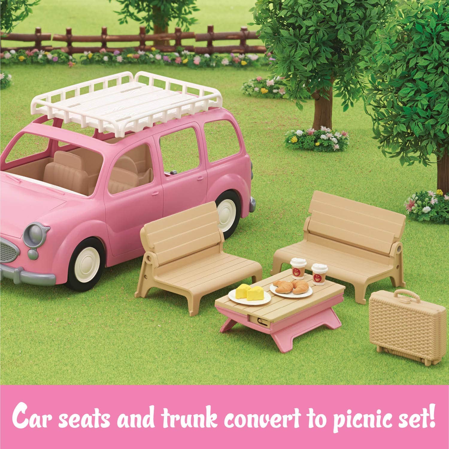 Calico Critters - Family Picnic Van - Family Vehicles - Kids Pretend Play Toy, Miniature Vehicle & Accessories Set, Ages 3+