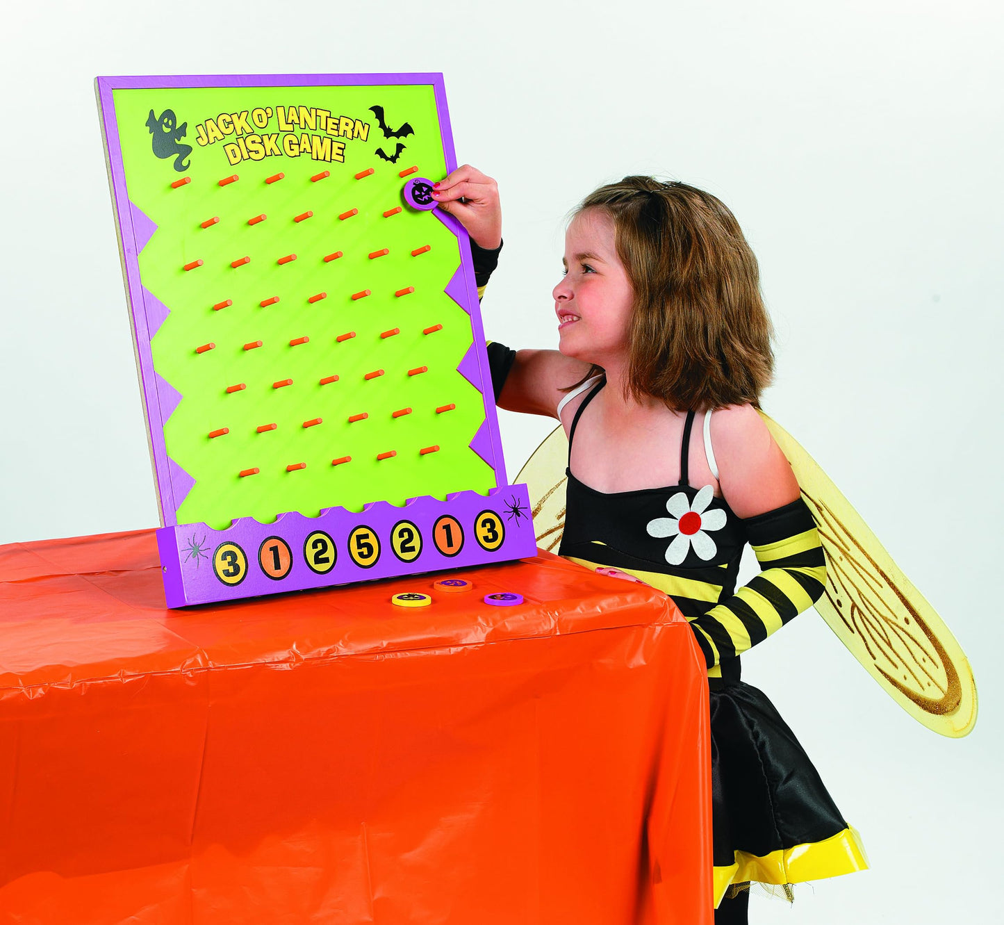Fun Express Halloween Disk Drop Game 8 Piece Set - Premium Wooden Plinko Board Style Halloween Party Games for Kids & Adults | Fall Festival Carnival