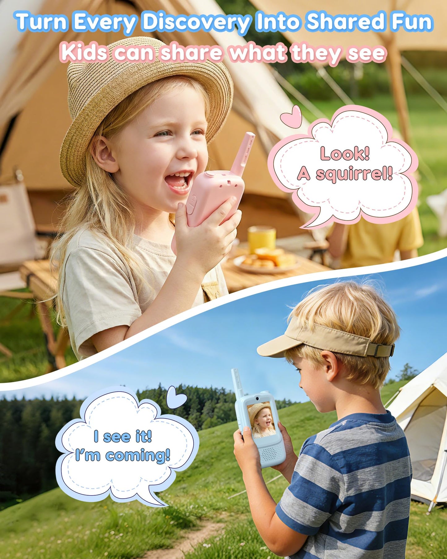 Video Walkie Talkies for Kids 2 Pack, Ready-to-Play Rechargeable Kids Walkie Talkies with 2.0" Screen, No WiFi/SIM/App, Up to 1150 Ft, Voice Changer