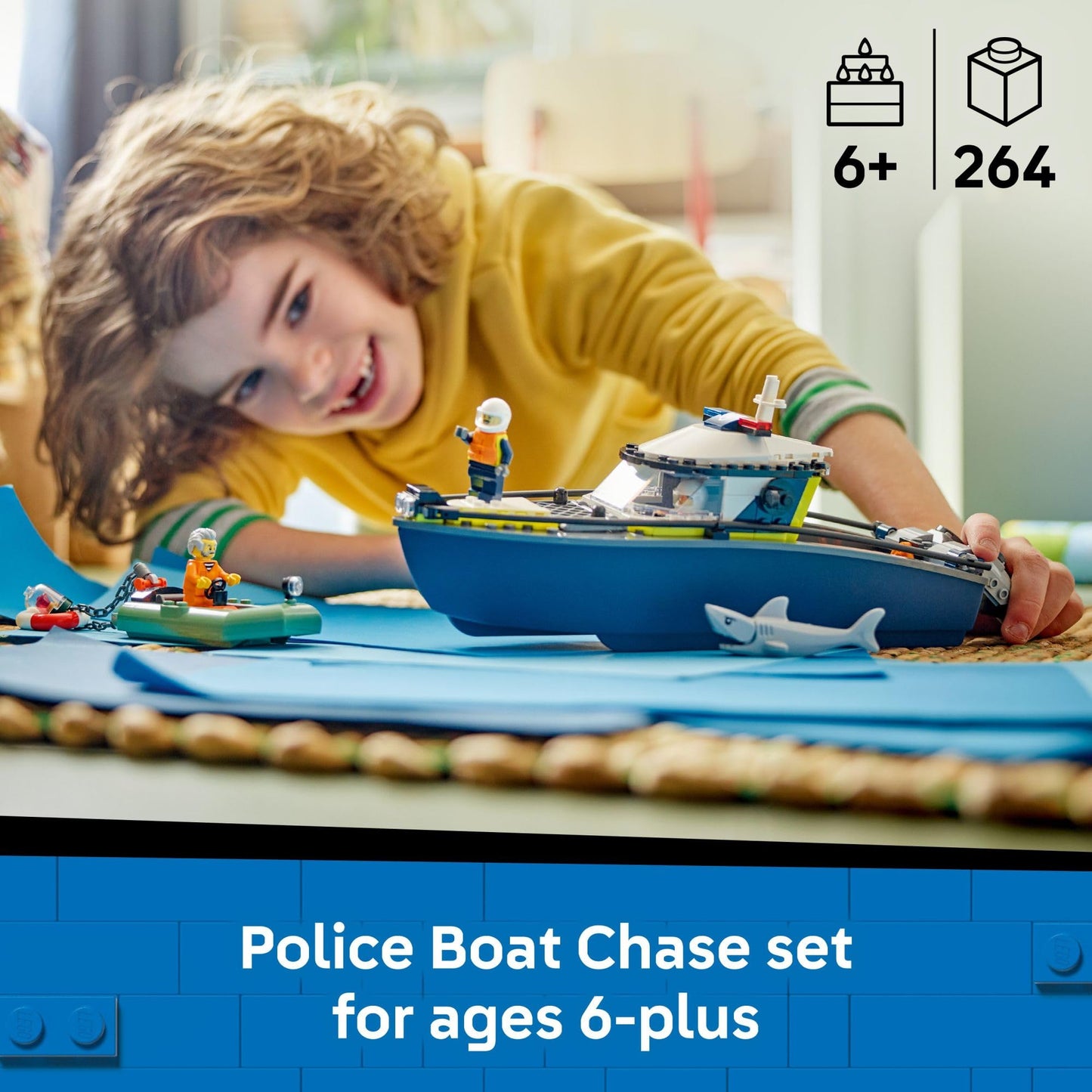 LEGO City Police Boat Chase Building Toy for Kids - Pretend Play Set for Boys & Girls, Ages 6+ - Building Blocks W/ 2 Floating Boat Toys for Playtime