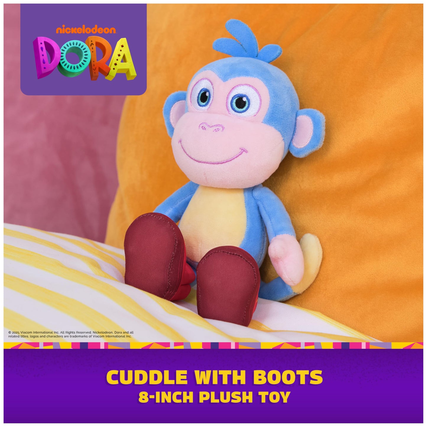 Dora Official Boots Plush Doll, Educational Toys, Plush Toys, Stuffed Monkey for Ages 3 and Up, 8”