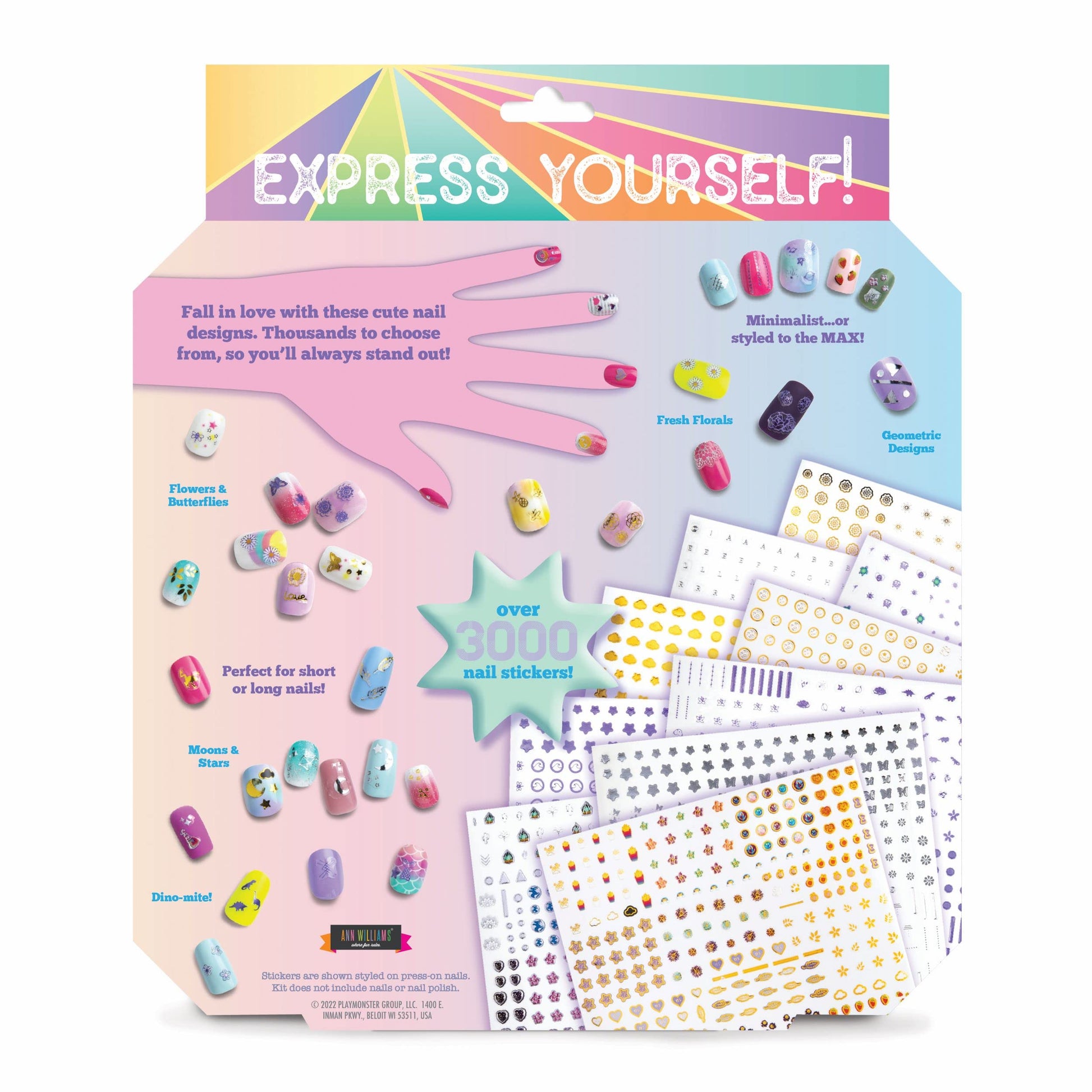 Craft-tastic - Nail Art - Over 3,000 Nail Stickers - Dinosaurs, Flowers, Butterflies, Geometric, Moon, Stars - for Ages 8+