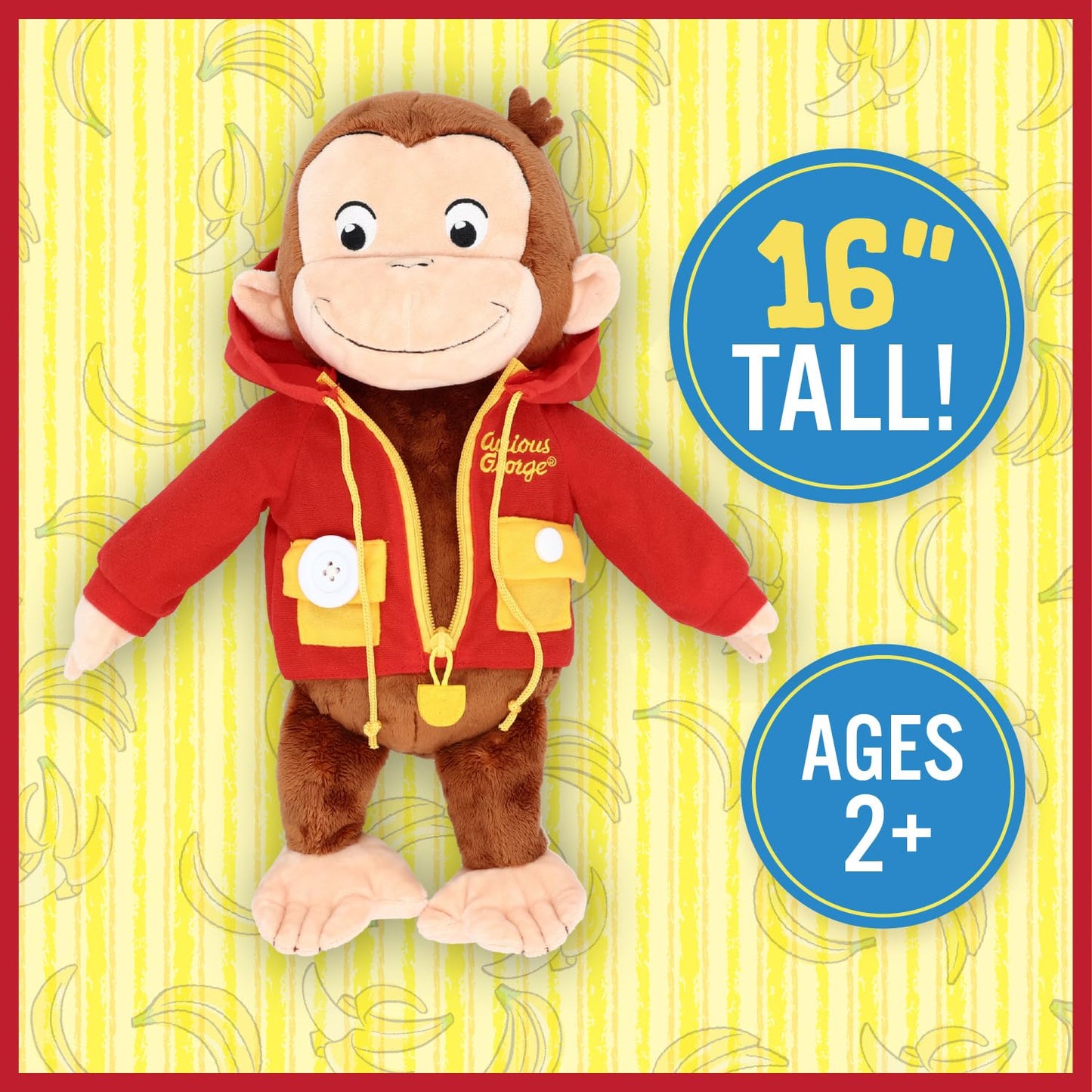 Kids Preferred Curious George Learn to Dress Monkey Stuffed Animal Plush Toys Soft Cute Cuddle Plushie Gifts for Baby and Toddler Boys and Girls - 12"