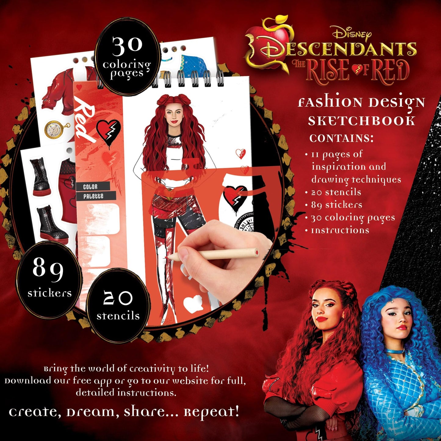 Make It Real: Descendants 4 Rise of Red Fashion Design Sketchbook - Includes 109 Stickers & Stencils, Style Models, Disney, Girls & Kids Ages 8+