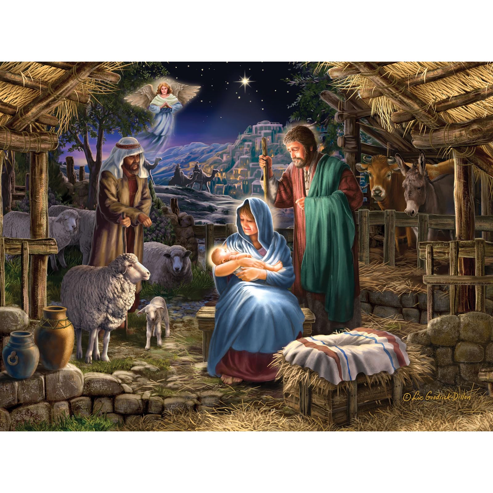 Bits and Pieces - Large 300 Piece Jigsaw Puzzle for Adults - Nativity' Christian Christmas Jigsaw Puzzle by Liz Goodrick - Dillon, Completed Puzzle