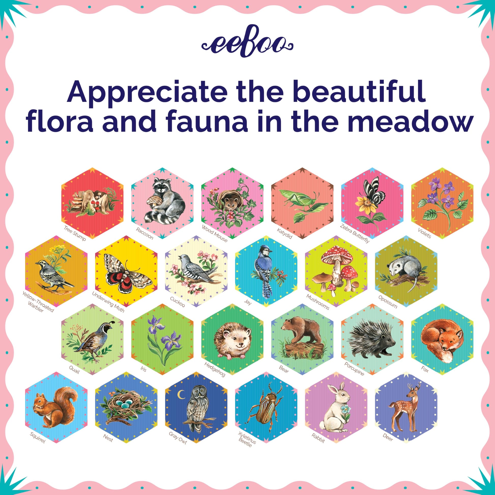 eeBoo Life in a Meadow Memory & Matching Game, Ages 3+, 1-4 Players