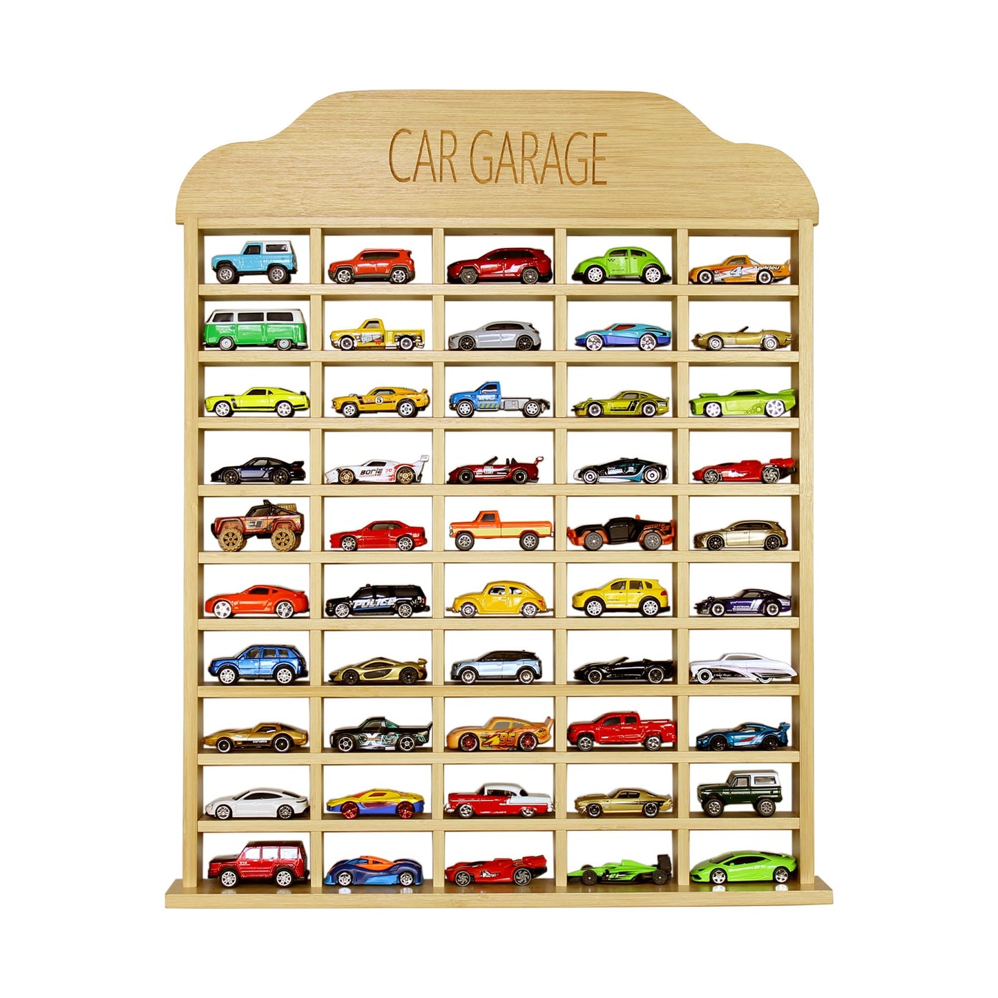 NorthStar Collection Car Garage Toy Shelf Display - Wall Mount for 1/64 Diecast Toy Cars - Wooden Wheels Shelf - Gift for Collectibles - Wall-Mounted