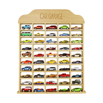 NorthStar Collection Car Garage Toy Shelf Display - Wall Mount for 1/64 Diecast Toy Cars - Wooden Wheels Shelf - Gift for Collectibles - Wall-Mounted