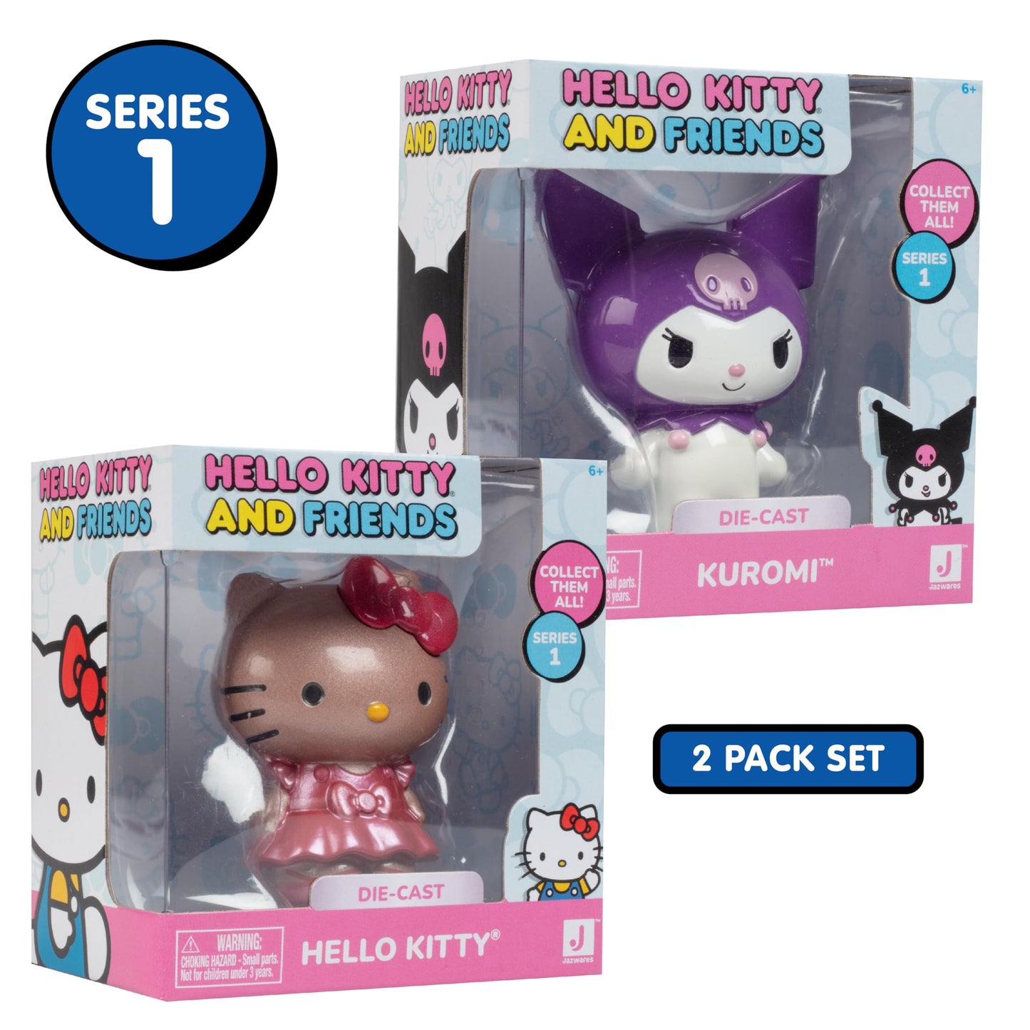 Hello Kitty and Friends Official 2-Inch Figure 2-Pack - Hello Kitty & Kuromi Mini Figurines, Series 1 - Authentic Sanrio Collectible Toys for Kids