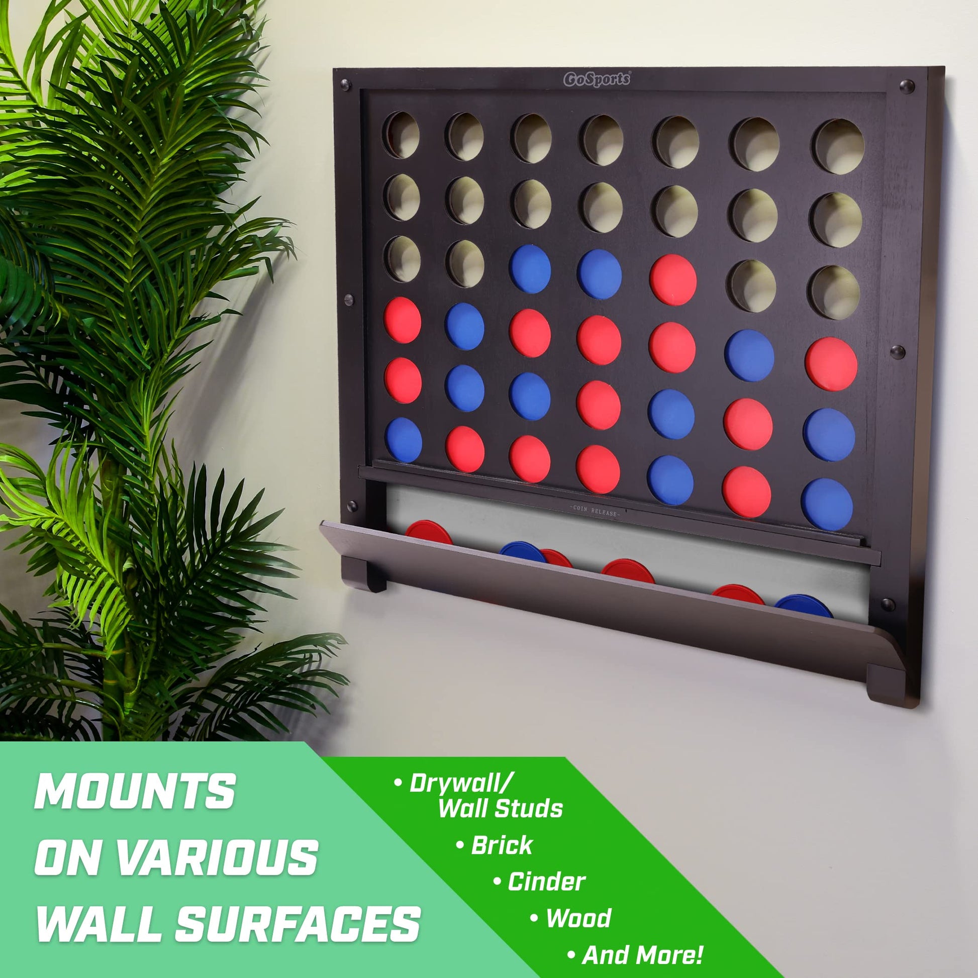 GoSports Wall Mounted Giant 4 in a Row - Jumbo Four in a Row with Coins - Black