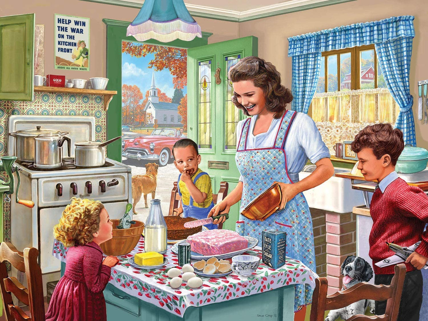 Bits and Pieces - Large 500 Piece Jigsaw Puzzle for Adults - ‘Kitchen Memories’ Classic 50's Jigsaw Puzzle by Artist Steve Crisp, Completed Puzzle