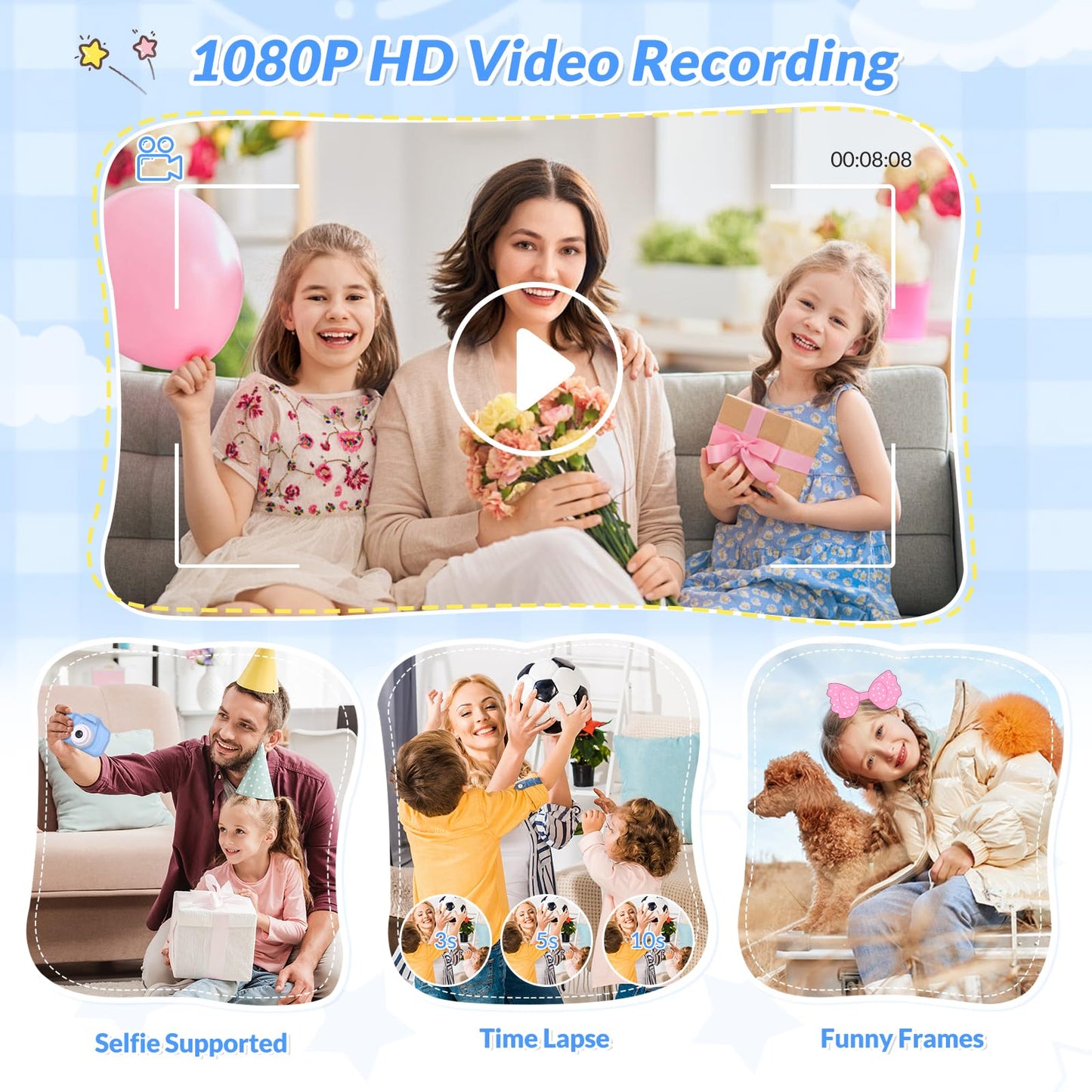 Mafiti Kids Camera,26MP HD Mini Selfie Digital Camera for Kids,Toddler Camera1080P Video,Outdoor Toy for Holiday,Birthday Xmas Gift for 3-8 Years Old