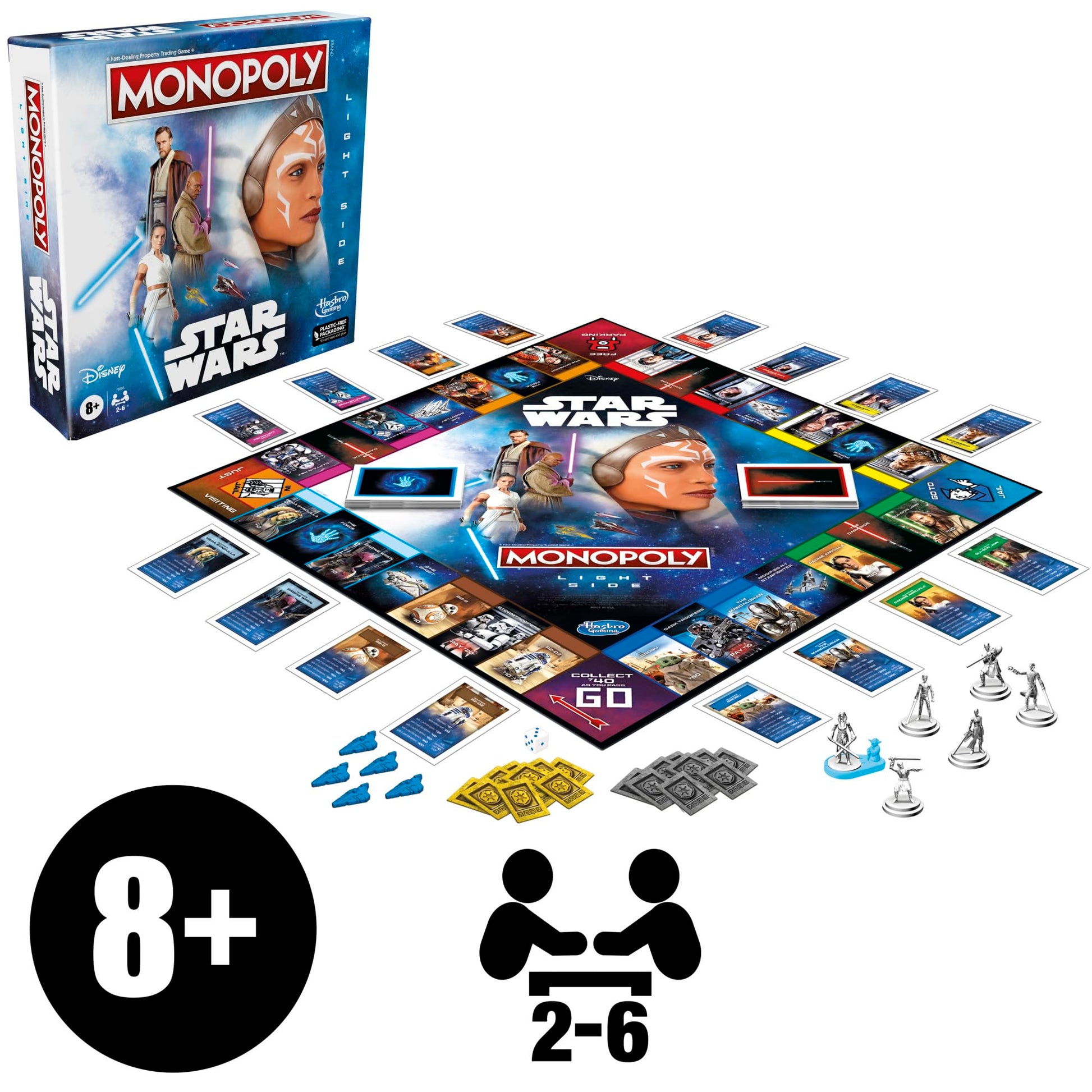 Monopoly Hasbro Gaming Star Wars Light Side Edition Board Game for Families and Kids Ages 8 and Up, Star Wars Jedi Game for 2-6 Players, Medium