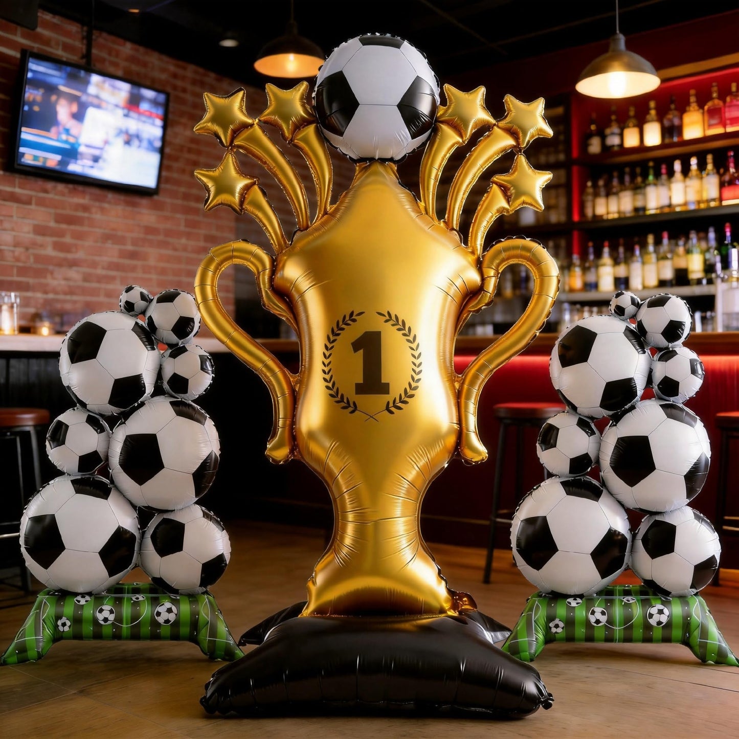 Soccer Ball Balloons & Trophy Set - 59 Inch Large Foil Balloons Balls and Trophies, Soccer Party Decorations for World Cup Soccer Events, 2026