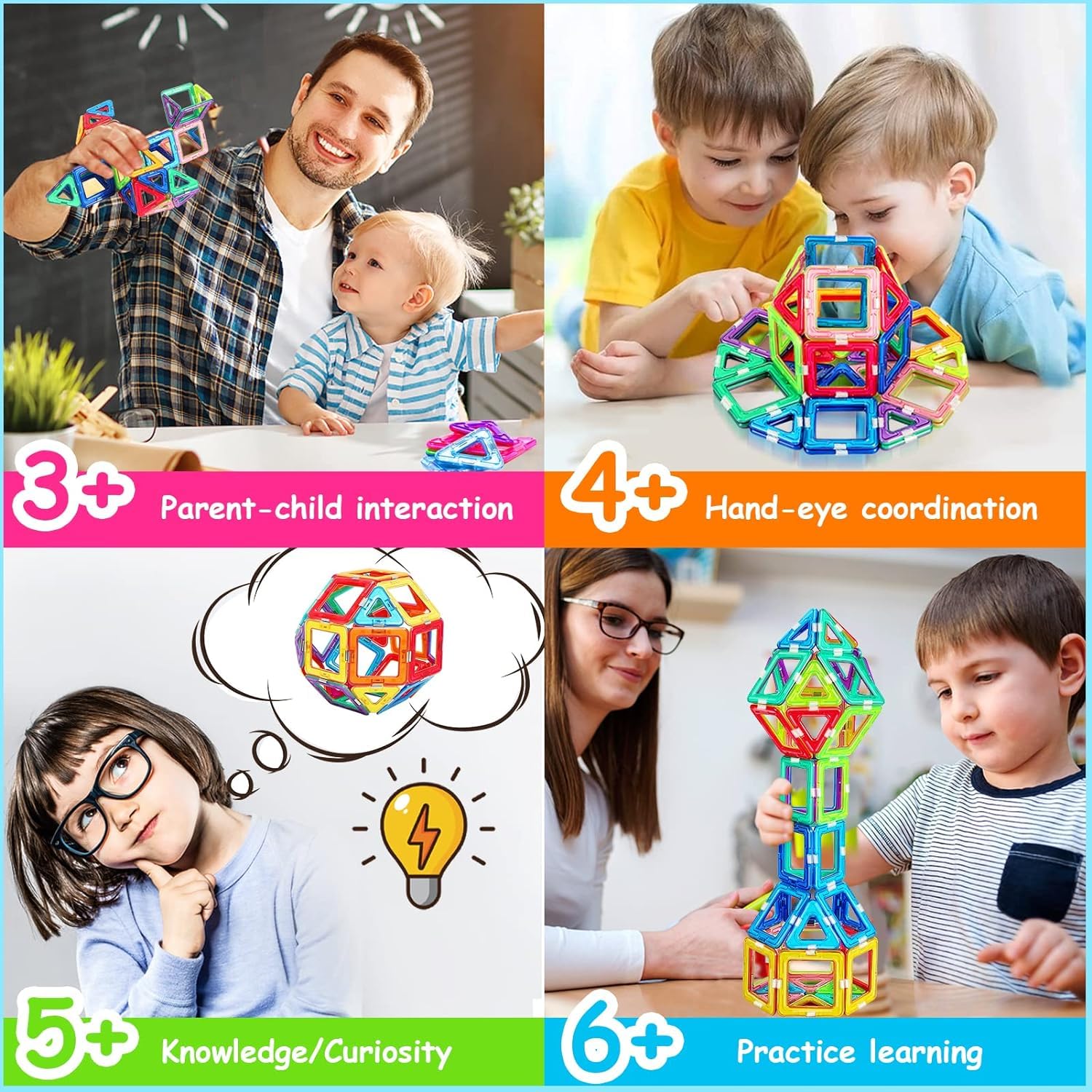 Magnetic Tiles for 3 4 5 6 7 8+ Year Old Boys Girls Upgrade Magnetic Building Blocks Set Educational STEM Toys Christmas Birthday Gift Toys for Kids