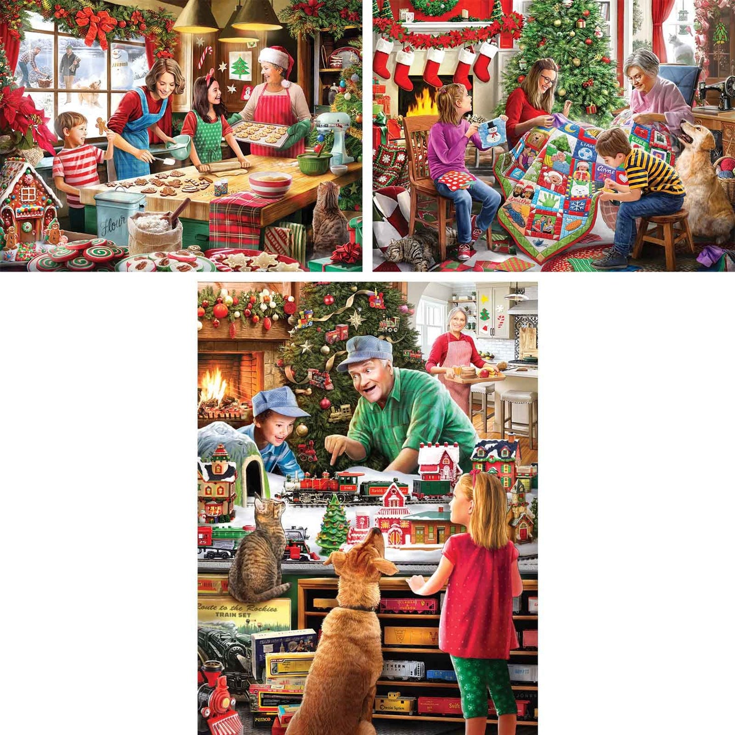 Bits and Pieces - Value Set of Three (3) 300 Piece Jigsaw Puzzles for Adults - 18' x 24' Each - Large Pc Holidays Christmas Jigsaws by Larry Jones