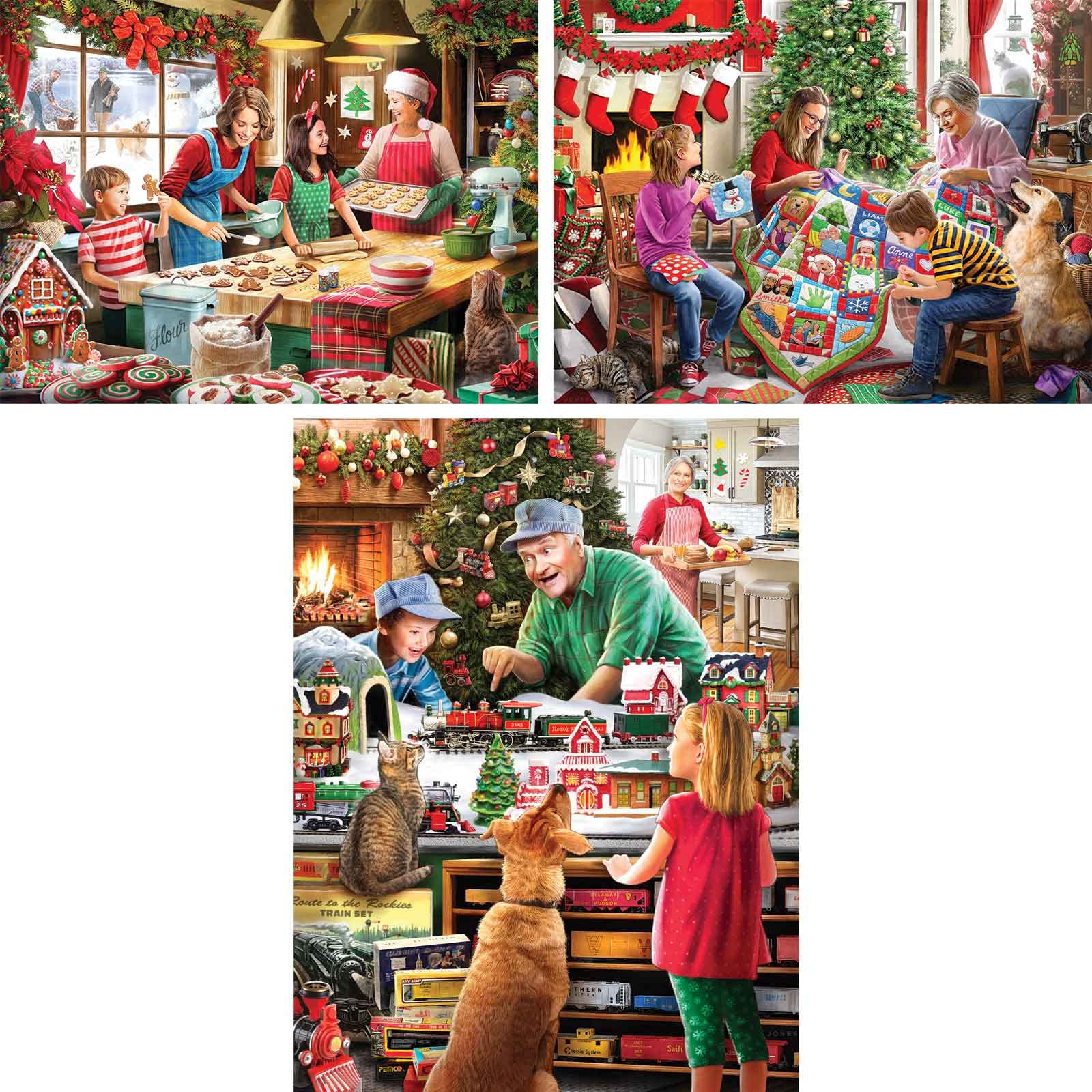 Bits and Pieces - Value Set of Three (3) 300 Piece Jigsaw Puzzles for Adults - 18' x 24' Each - Large Pc Holidays Christmas Jigsaws by Larry Jones