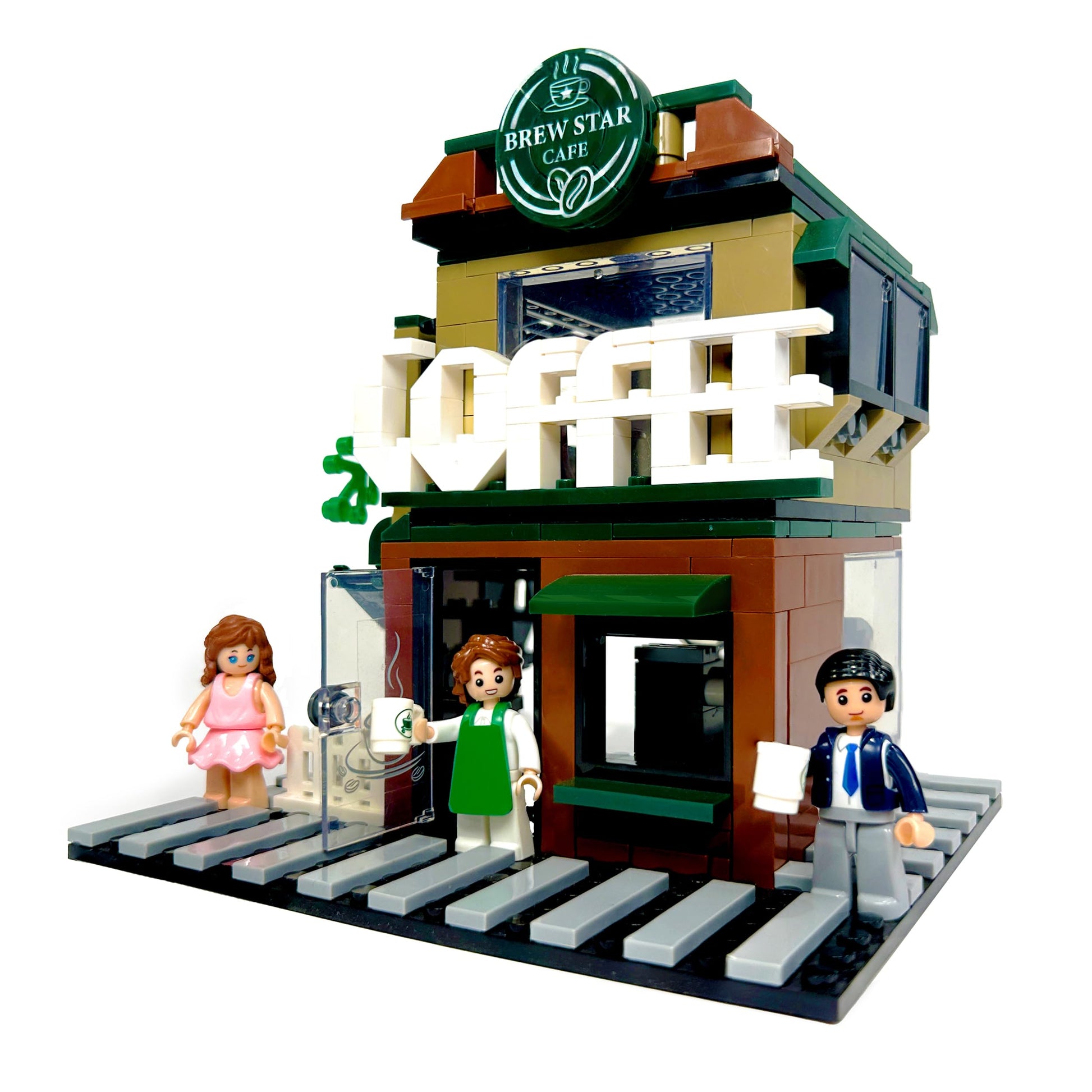 General Jim's Modular Coffee Shop Building Set - 283 Pieces | 2-Story Brick Model with Café Details | Compatible with Major Brands | Urban