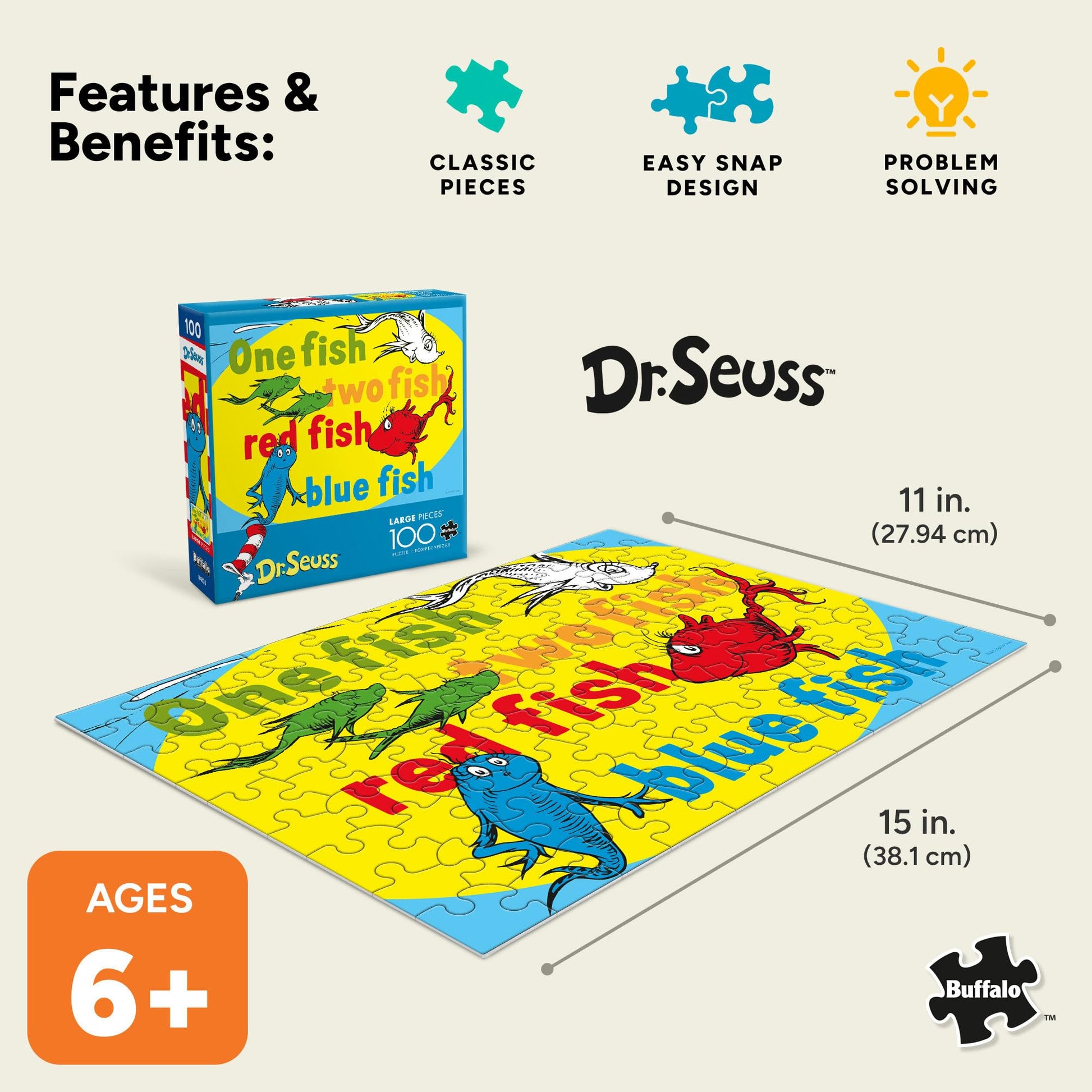Buffalo Games - 100 Piece Dr. Seuss Jigsaw Puzzle for Kids Ages 6-8