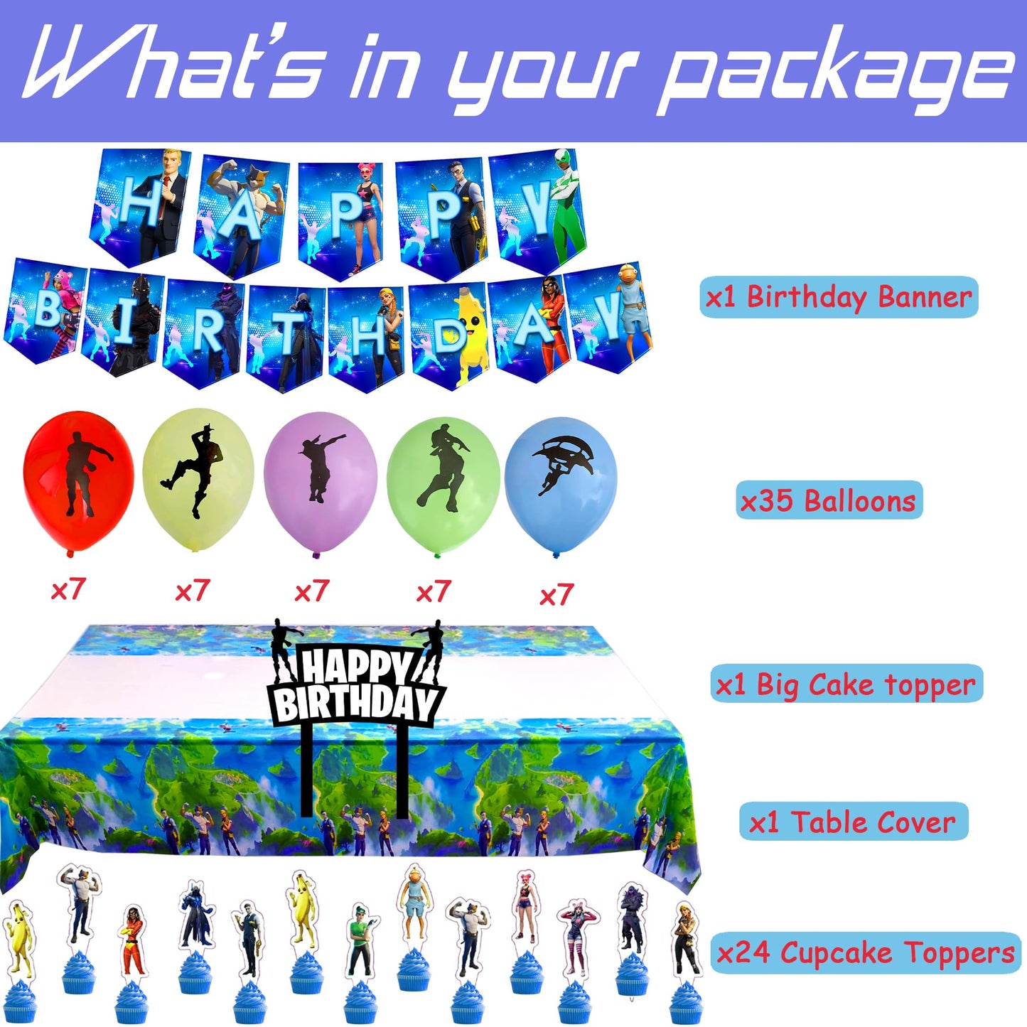 Gaming Birthday Decoration, Video Game Banner, Balloons, Toppers, Tablecloth