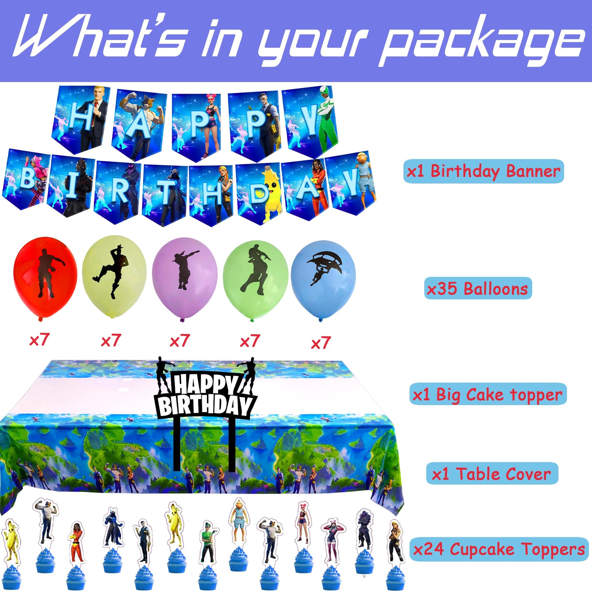 Gaming Birthday Decoration, Video Game Banner, Balloons, Toppers, Tablecloth