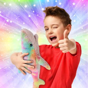 DolliBu Large Rainbow Shark Stuffed Animal - Soft Huggable Shark Stuffed Toy, Adorable Playtime Ocean Plush Toy, Cute Cuddle Gifts for Kids and Adults