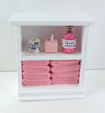 Town Square Miniatures Dolls House Miniature Furniture Small Shelf Unit & Pink Bathroom Accessories