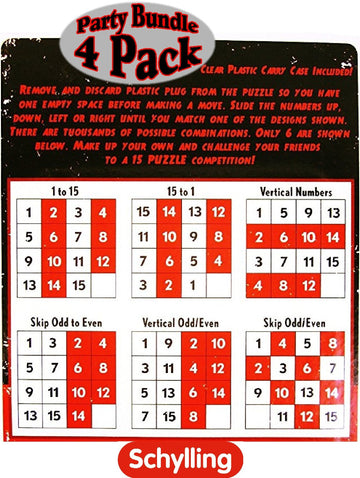 Schylling The 15 Puzzle - Number Slide Brain Teaser (4-Pack)