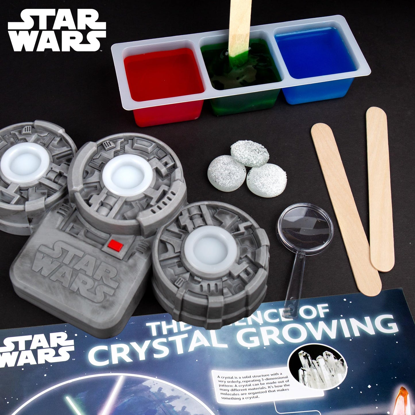 STAR WARS Glowing Crystals, Crystal Growing Kit with Light Up Display Stand, Grow 3 Colorful Crystals, Gift for 8 Year Old Boy, Merch, Toys for Boys